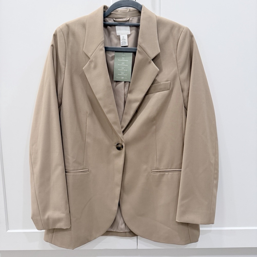 H&M Womens Blazer Small Beige Taupe Single Breasted Workwear Jacket NWT